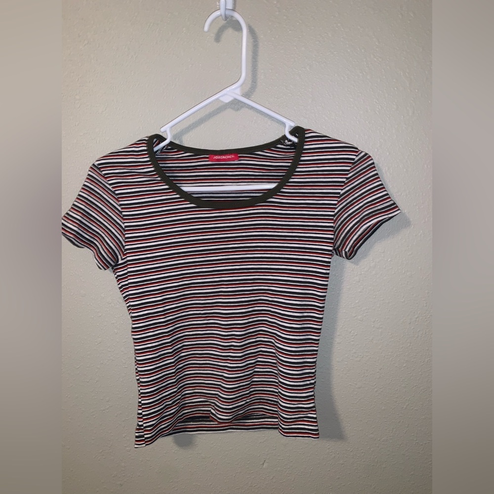 Jordache Stripped Shirt, Size Small, Neckline Border, Red, White